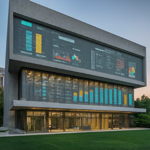 Image showing a government building with data dashboards on the windows