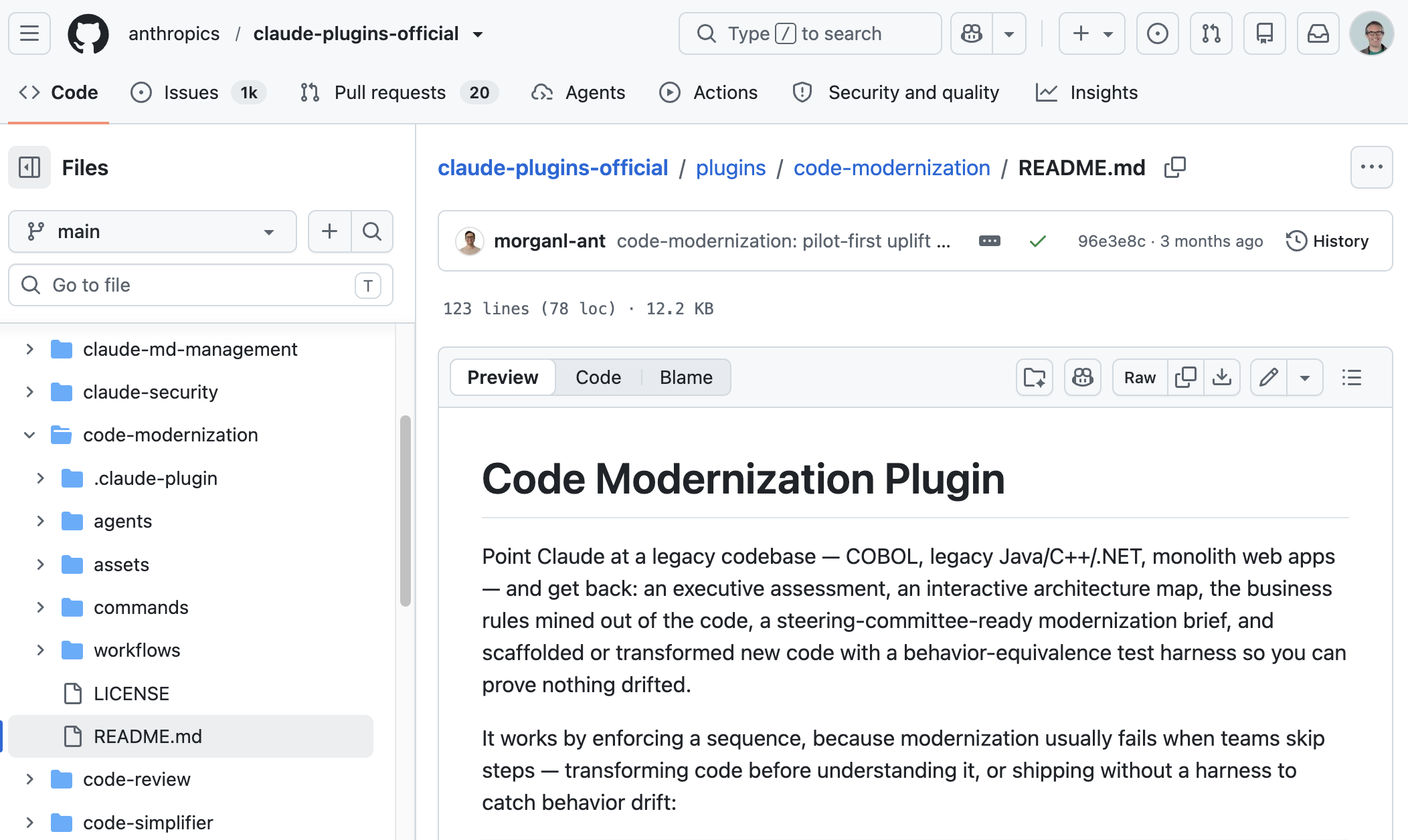 Github page for claude's legacy migration plugin